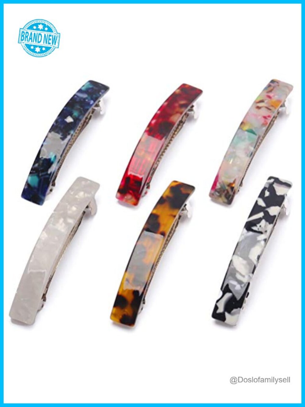 6 Pc French Flat Hair Barrettes Acrylic Metal Alloy Clips for Women Girls